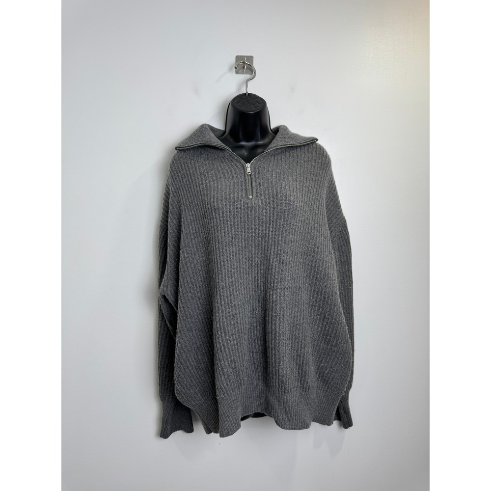 Dunst Women Grey Half Zip Ribbed Knit Oversized Sweater Pullover Size Large